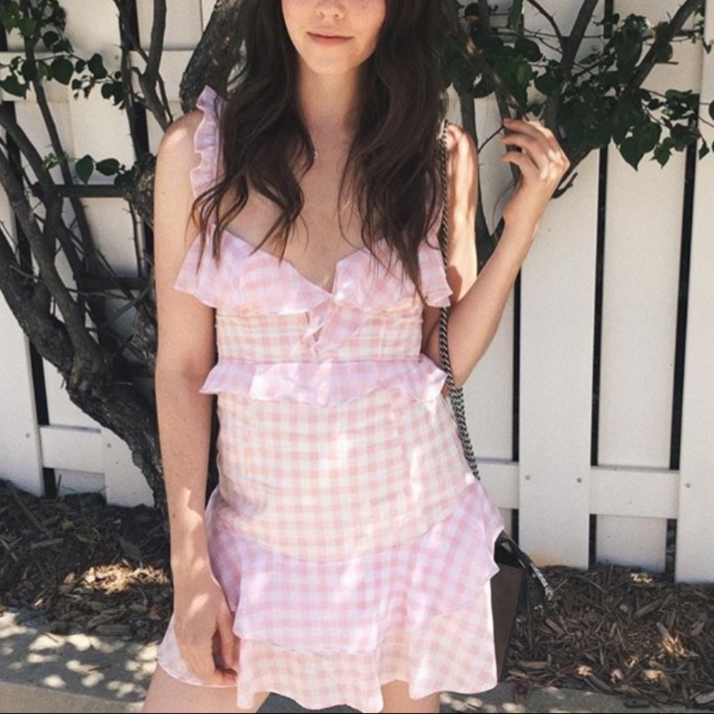 For love and lemons pink plaid dress